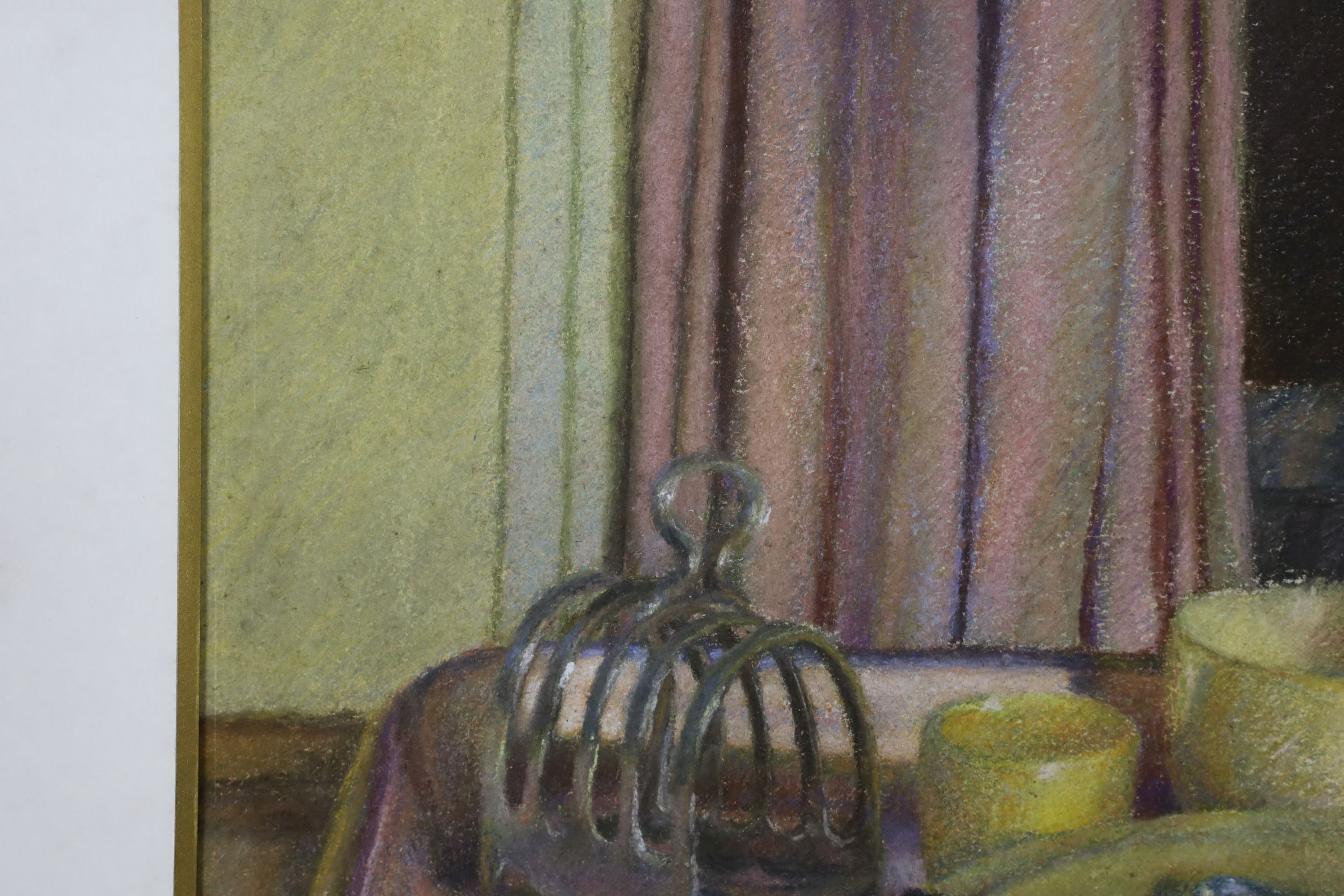 Hilda Carline (1889-1950), pastel, Breakfast table still life, 28 x 38cm